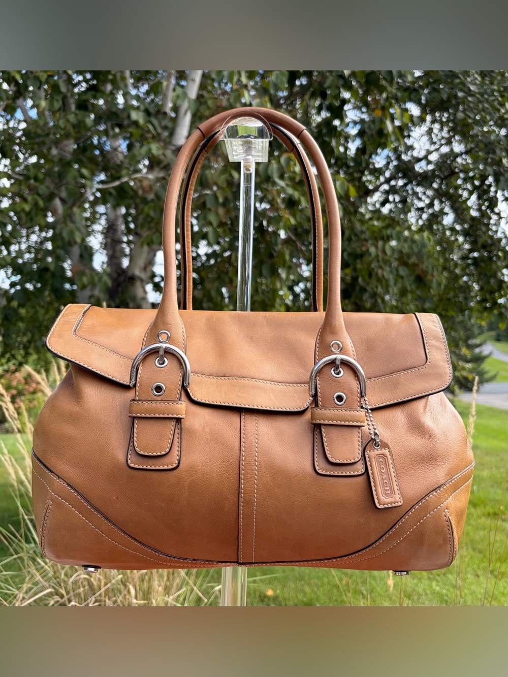 Vintage Coach Hampton Soho Camel Leather Satchel Flap Tote 9636